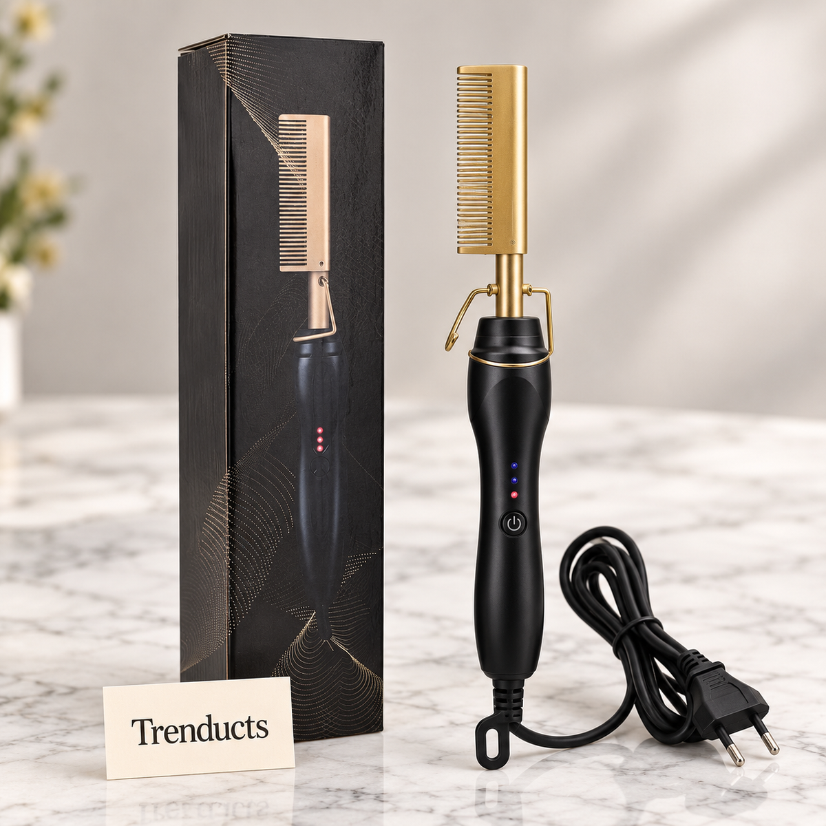 Electric Hair Straightener Comb - Gold Titanium Hot Comb