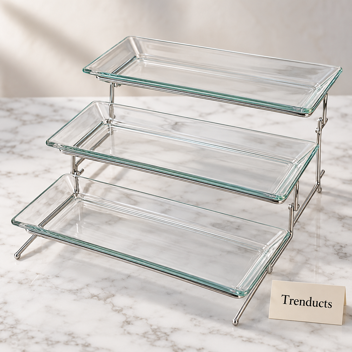 Danny Home 3 Tier Serving Tray - Glass with Silver Stand