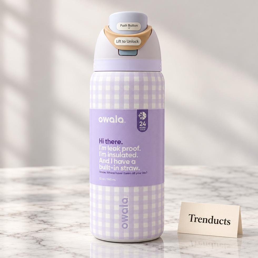 Owala Water Bottle 32 oz - Lavender Gingham Check