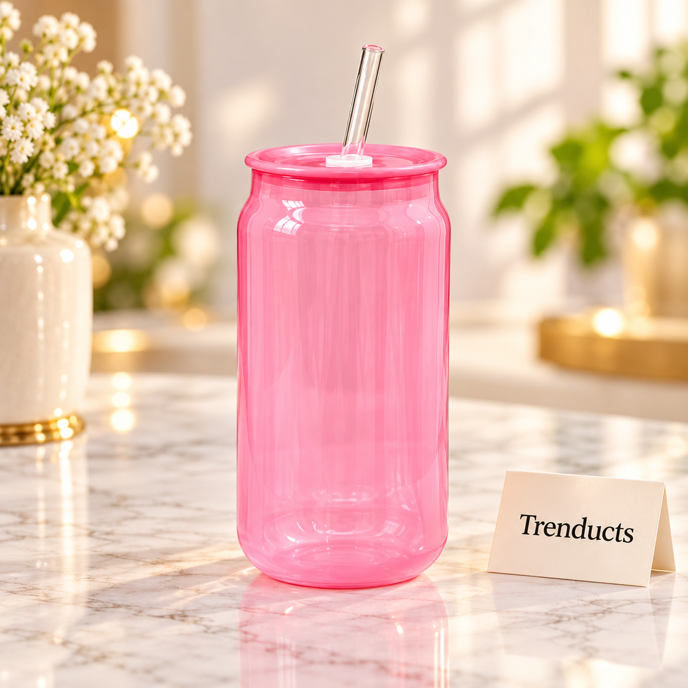 420ml Cute Glass Sipper Bottle – Can Shape with Straw (Random Color)