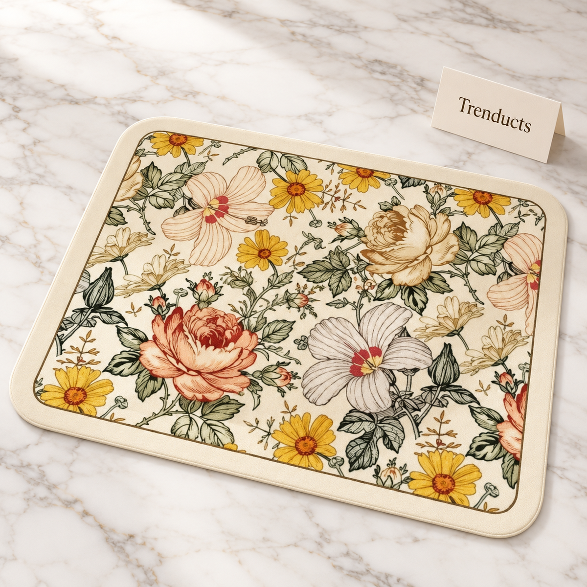 Floral Dish Drying Mat - Absorbent Kitchen Mat
