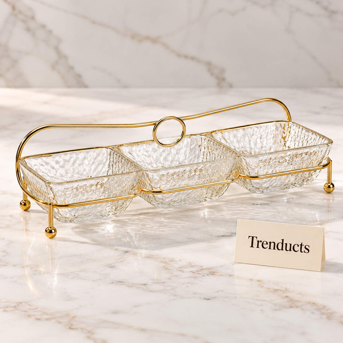 Danny Home 3 Section Glass Snack Bowl - Gold or Black