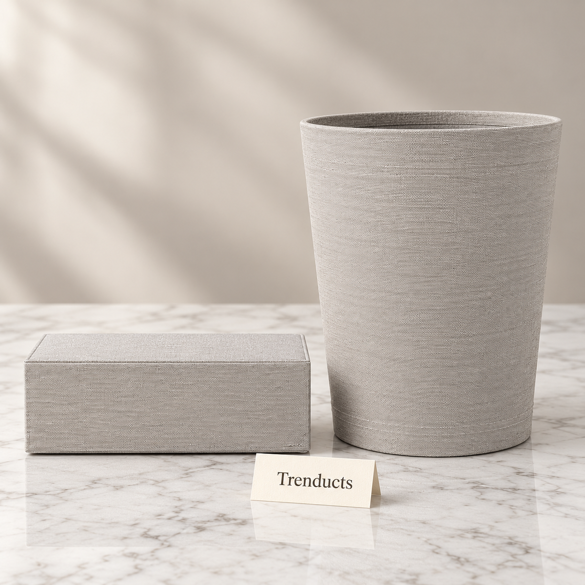Woven Tissue Box & Dustbin - Light Grey Fine Weave
