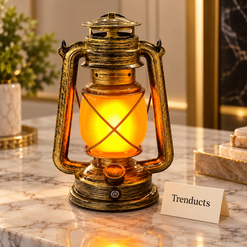 Antique LED lantern marble studio with Trenducts cream card