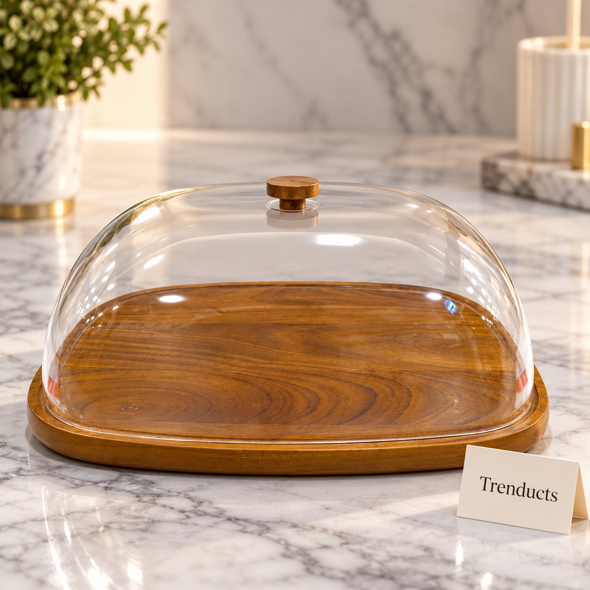 Rectangular Wooden Serving Platter with Dome Cover