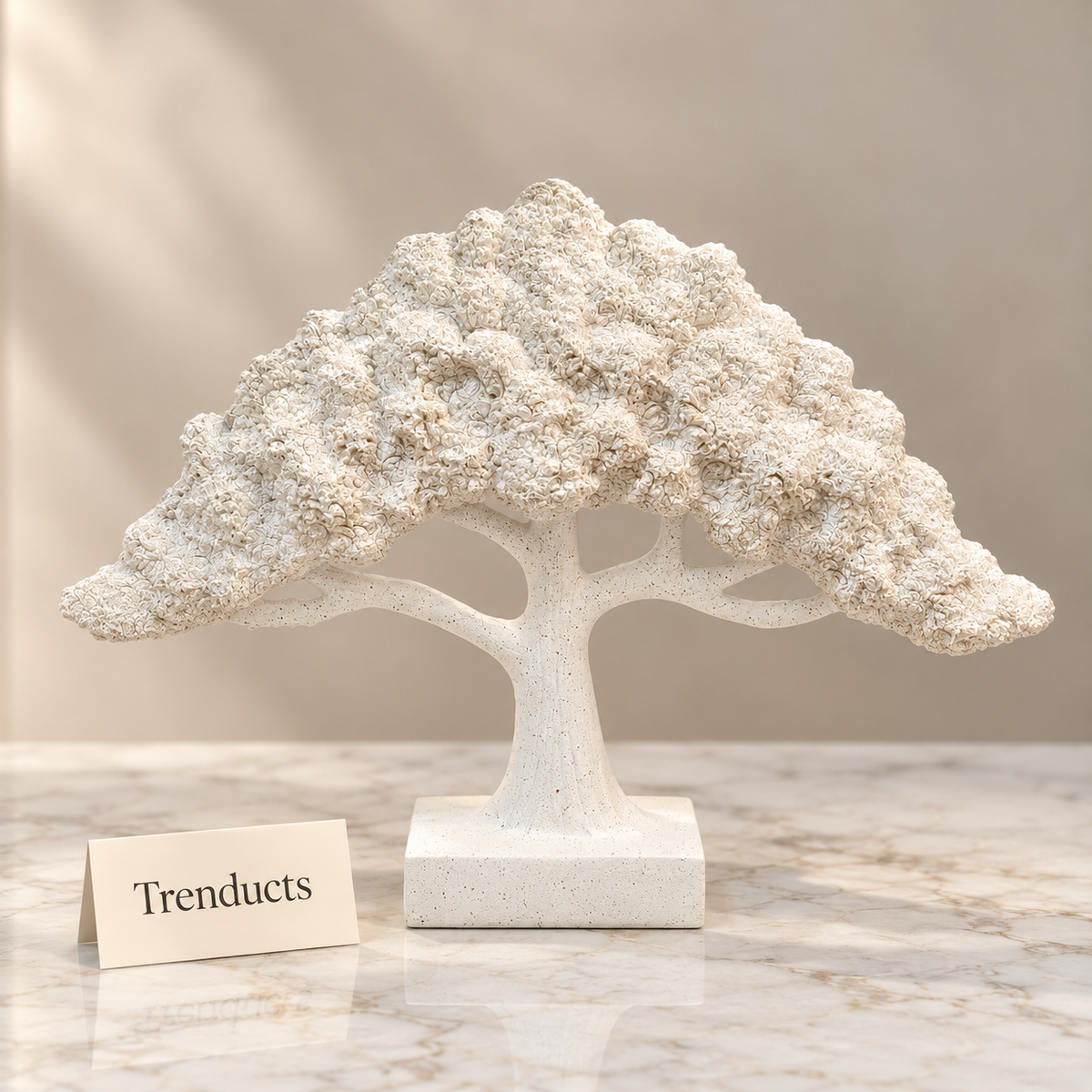White Tree Form Table Accent - Textured Canopy Sculpture