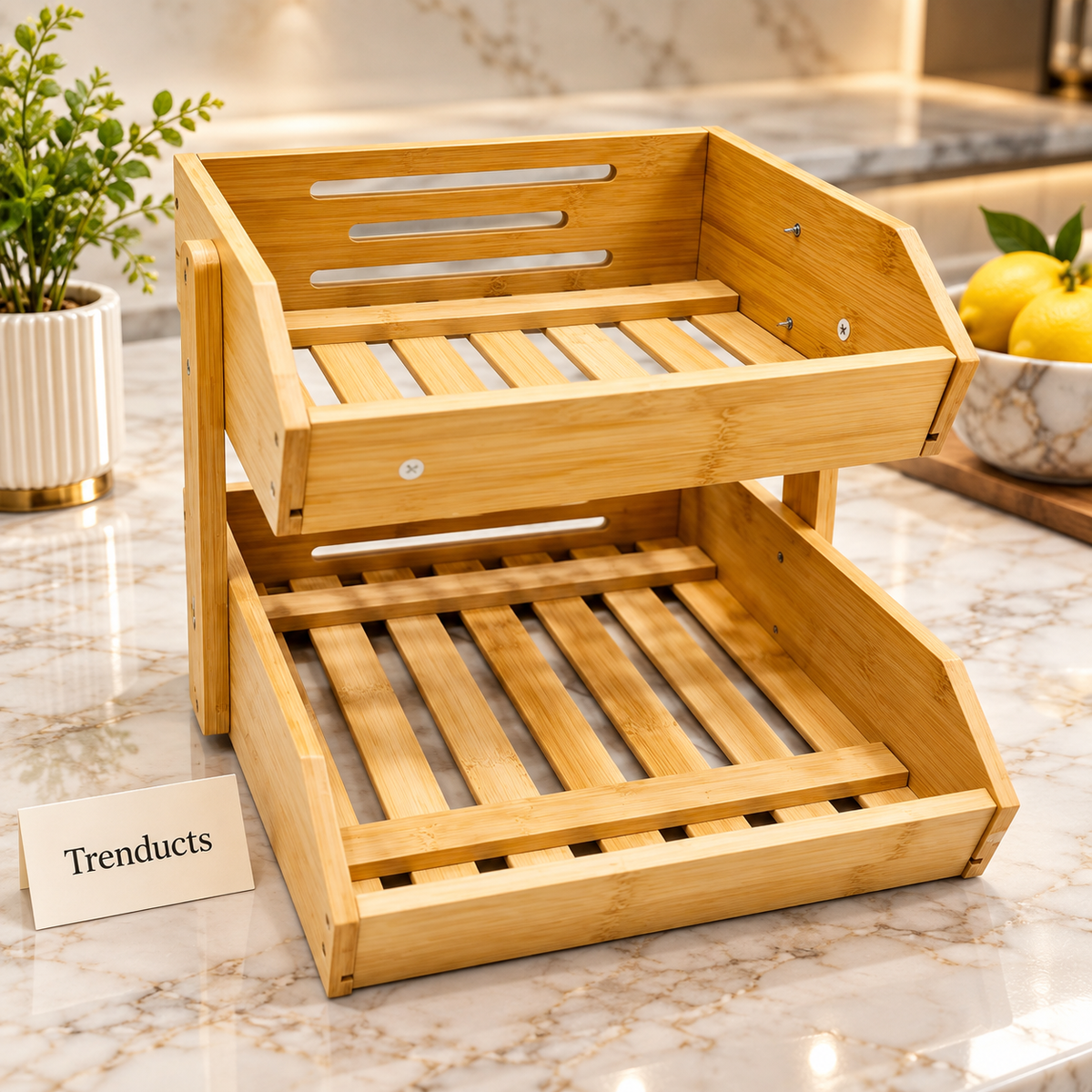 2-Tier Bamboo Fruit & Storage Basket Organizer