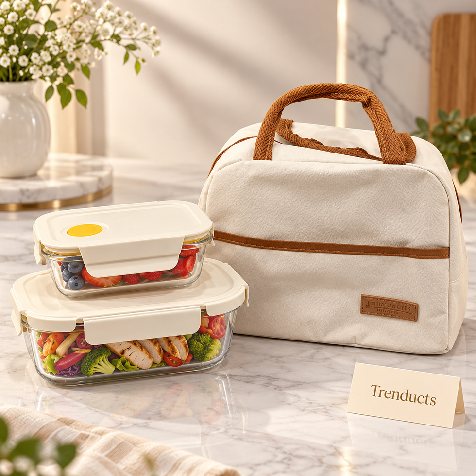 Glass Lunch Box Set with Cream Bag - 400ml and 850ml Containers