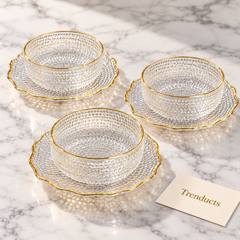 Hobnail Glass Piyali Set luxury styled photo with Trenducts card - view 1