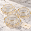 Hobnail Glass Bowl Set with Gold Rim Saucers - 6 Pcs