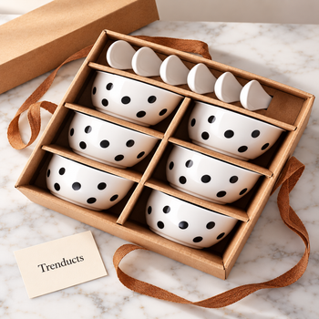 Polka dot bowl gift set in kraft box on marble | Trenducts