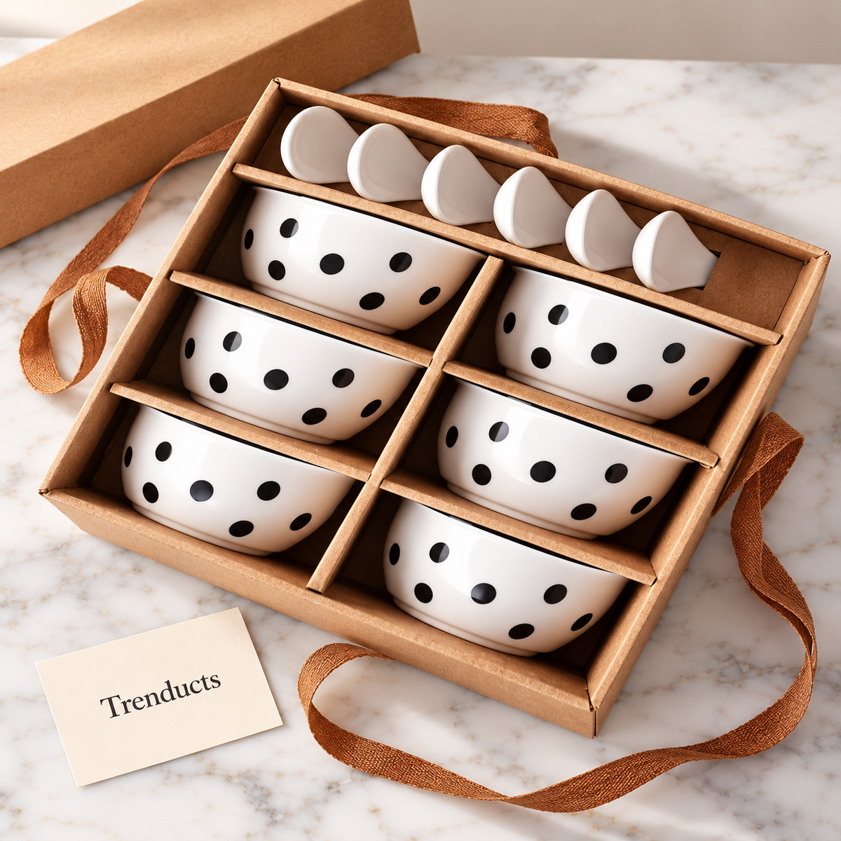 Polka Dot Bowl Gift Set - 6 Bowls and 6 Spoons