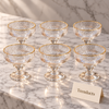 Hammered Glass Footed Ice Cream Bowl Set with Gold Rim - 6 Pcs