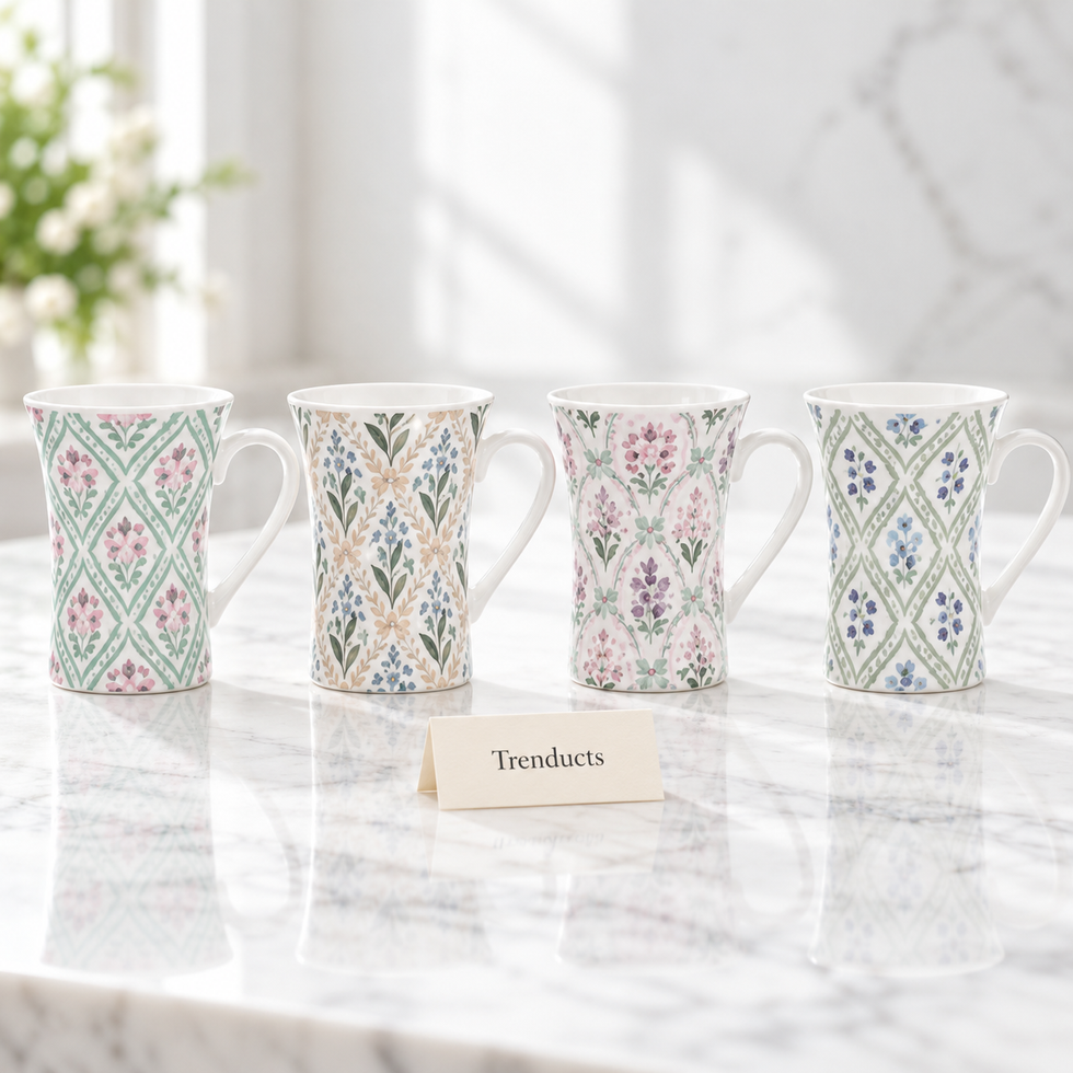 Tall Damask Ceramic Mug - Pastel Diamond Print (Random)