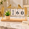 Bird Perpetual Calendar - Gold Birds & Wooden Base