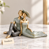 Romantic Couple Statue - Reclining Green & Gold Decor