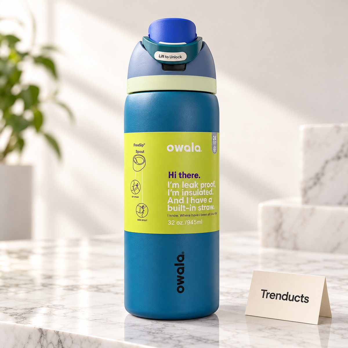 Owala FreeSip 32oz Water Bottle - Teal Blue & Lime