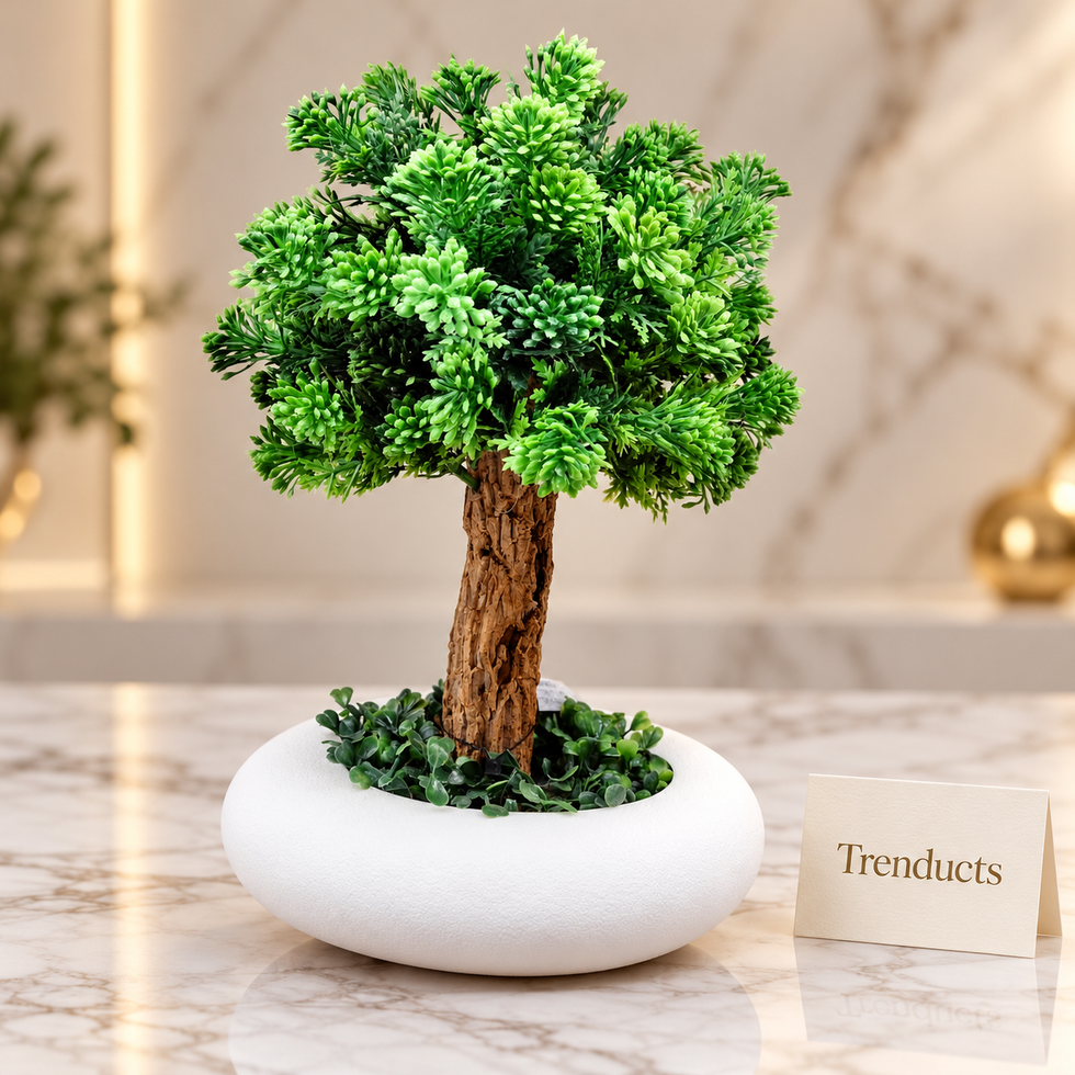 Artificial Bonsai Tree with Bark Trunk in White Round Pot