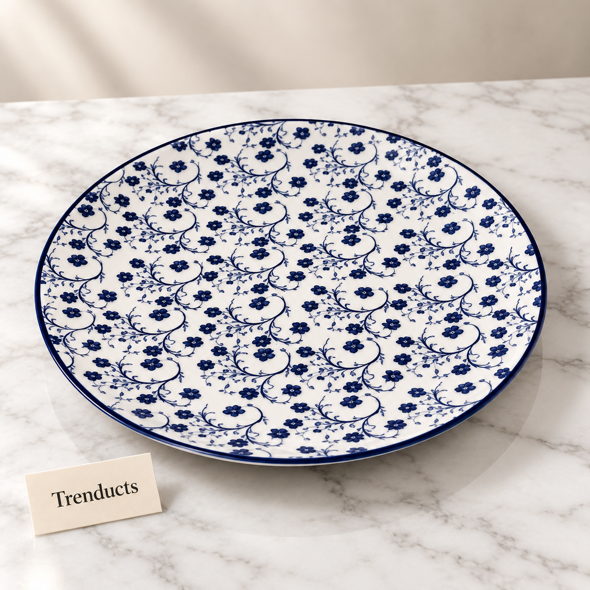 Danny Home Flat Plate - 10.5 inch Blue Flower Porcelain