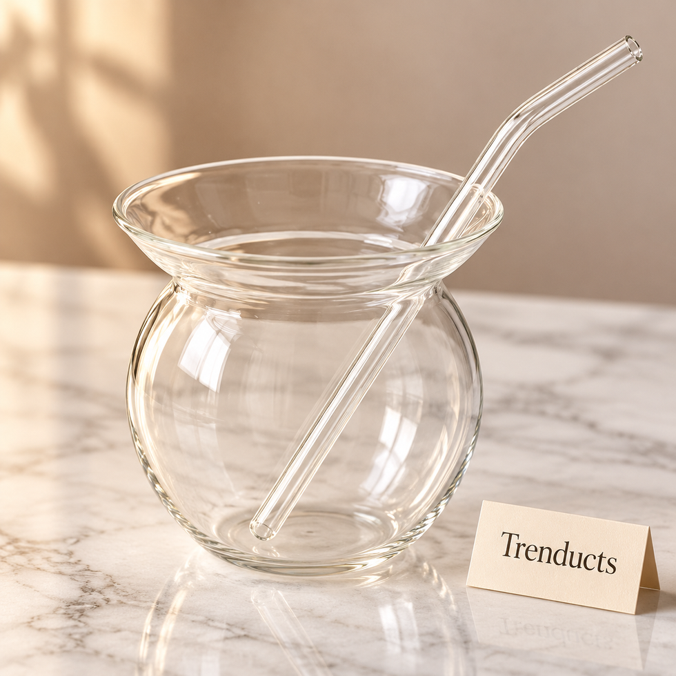 Round Glass Drink Cup with Straw - Clear Bubble Glass