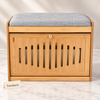 Bamboo Storage Bench - Slatted Door with Grey Cushion