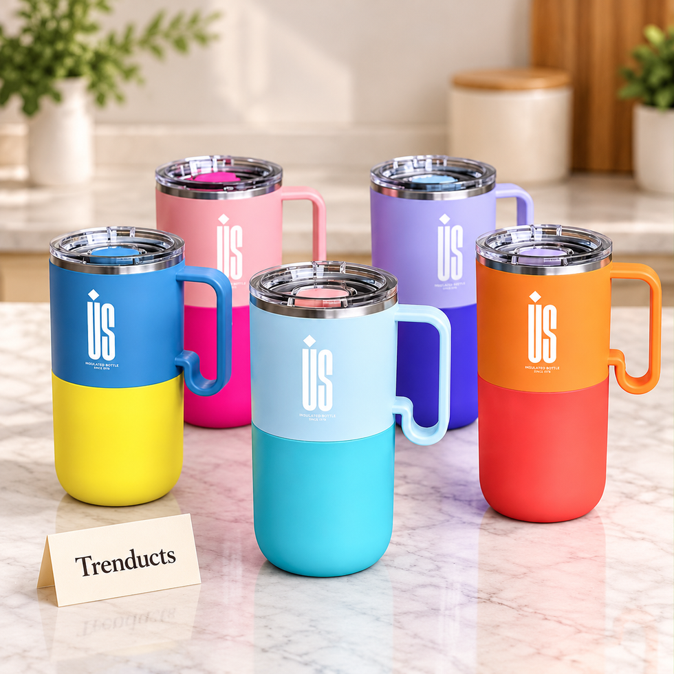 Stainless Steel Coffee Mug 600ml - Two-Tone Mug with Handle (Random)