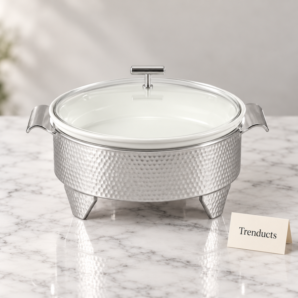 Brilliant Round Casserole with Candle Warmer - 12″ Hammered Silver