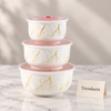 Marble Bowl Set with Lids - 3 Pc Porcelain Seal Bowls