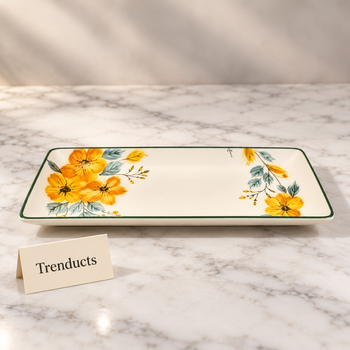 Floral Rectangular Dish on a white marble counter | Trenducts