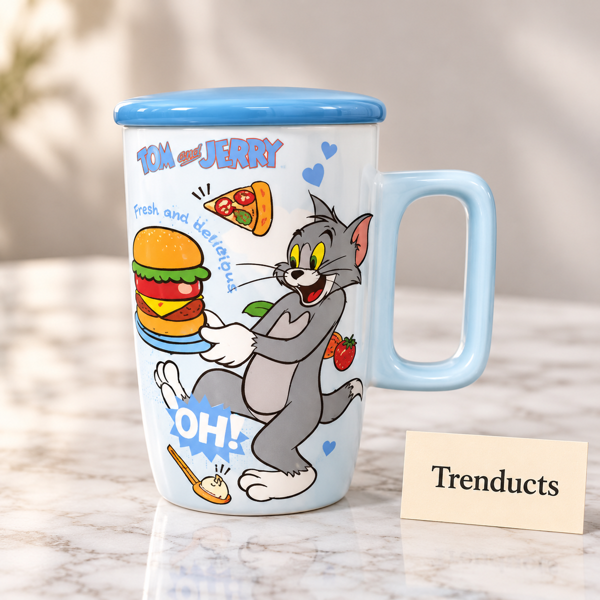 Disney Tom and Jerry Ceramic Mug with Lid - Tall Blue, Tom