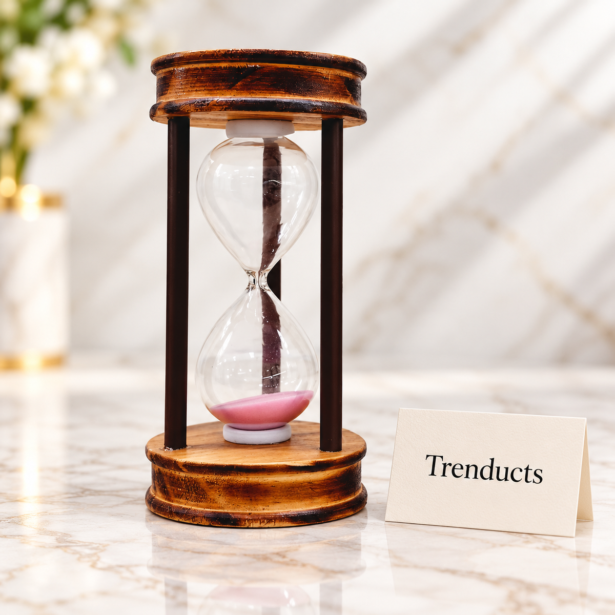 3 Minute Hourglass Sand Timer with Rustic Wood Finish Frame