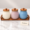 Luxury Ceramic Storage Jar Set with Wooden Tray - Pastel