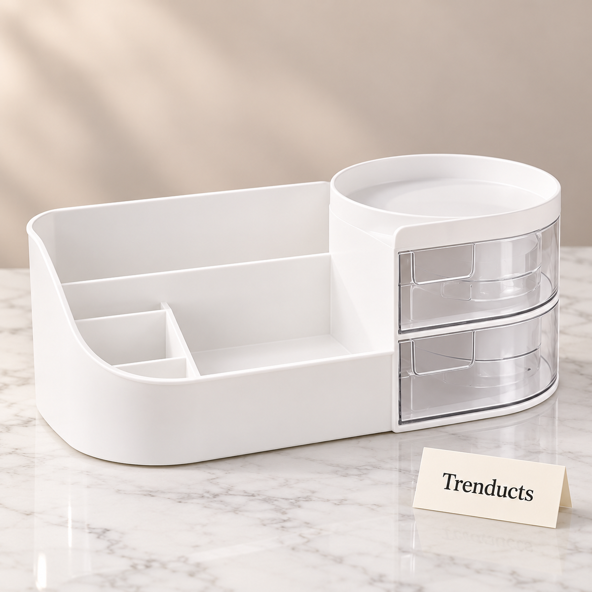 Counter Top Organizer - White with 2 Clear Drawers