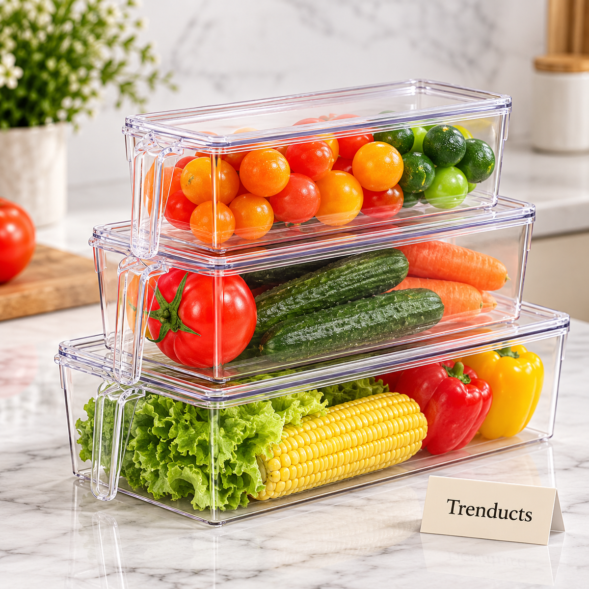 Fridge Storage Containers - Clear Stackable Boxes with Lids