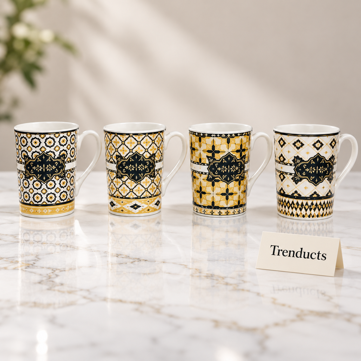 Geometric Tile Mug 350 ml - Black & Gold (Random Design)
