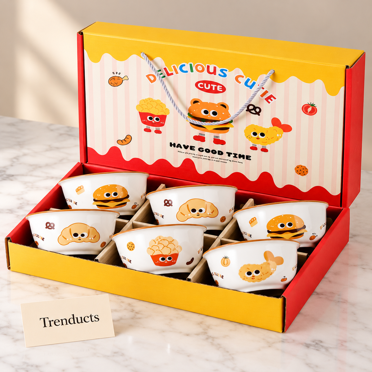 Cute Food Print Bowl Gift Set of 6 - Kids Bowls