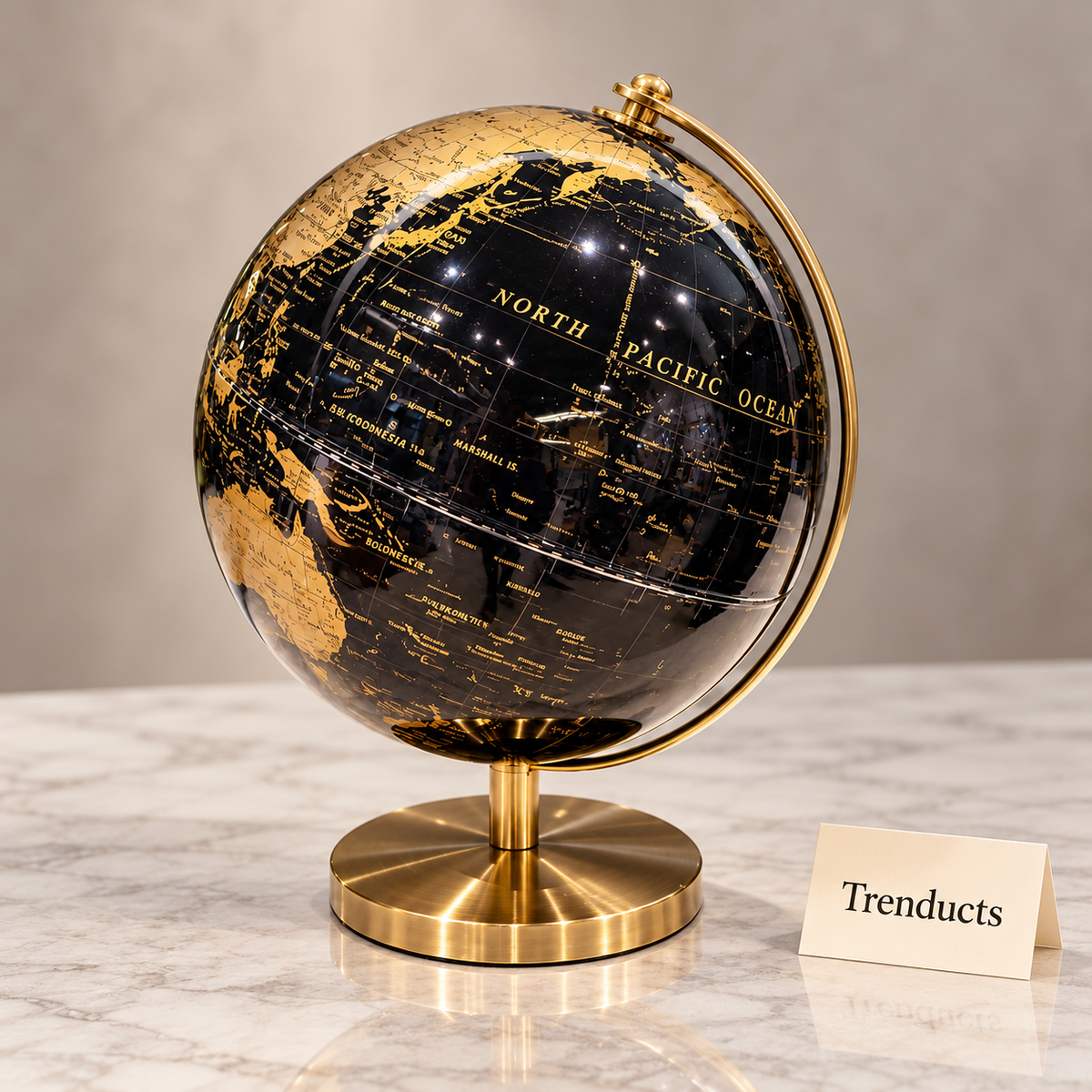 Luxury World Globe - Black & Gold Desk Globe, 20 cm