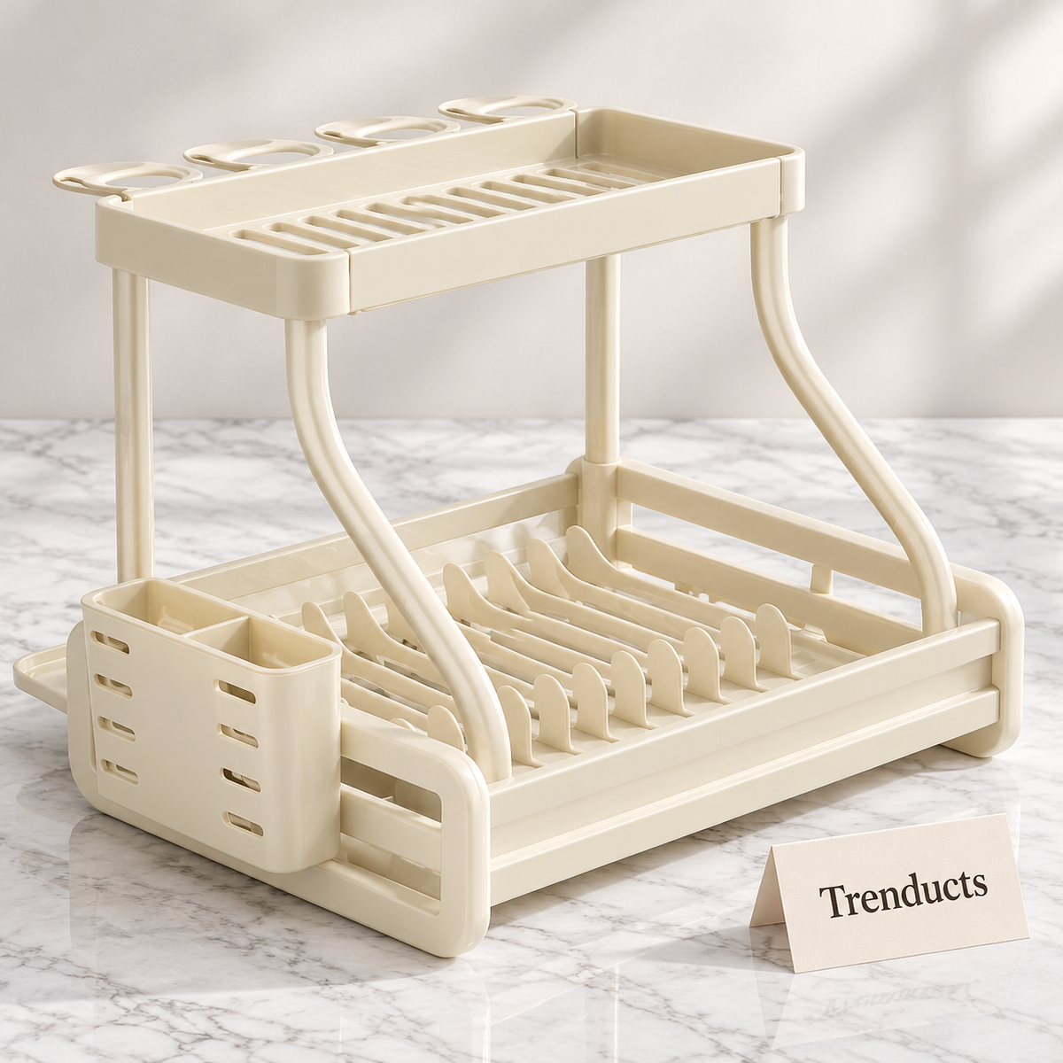 Premium Dish Drying Rack - Cream Two Tier Multi Compartment