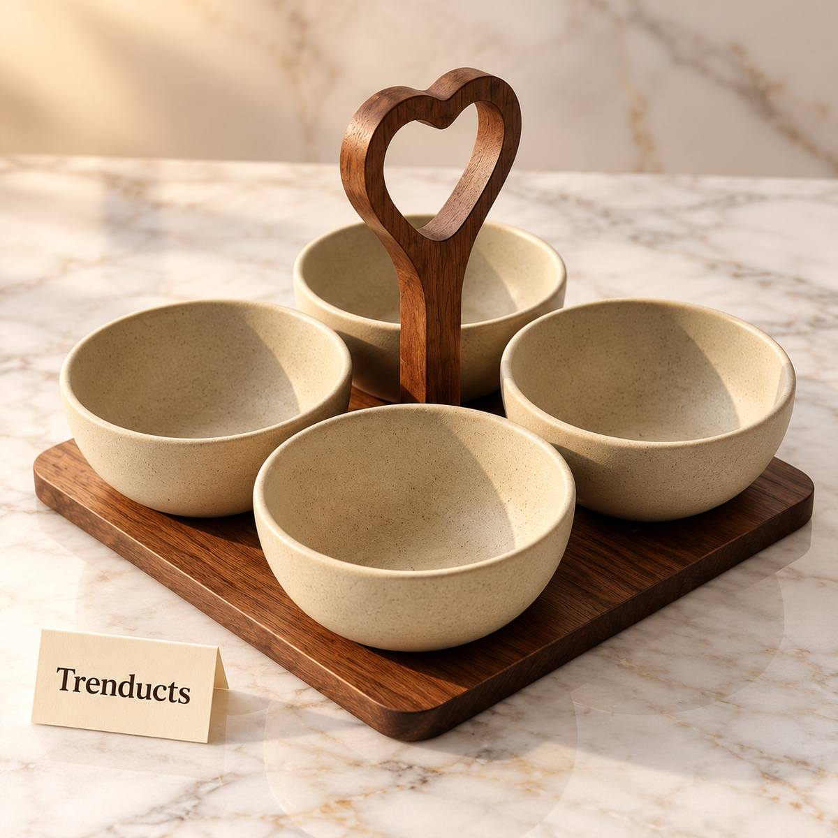 Serving Bowl Set with Tray - 4 Bowls & Heart Handle