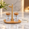 Glass Salt and Pepper Set with Wooden Caddy and Handle