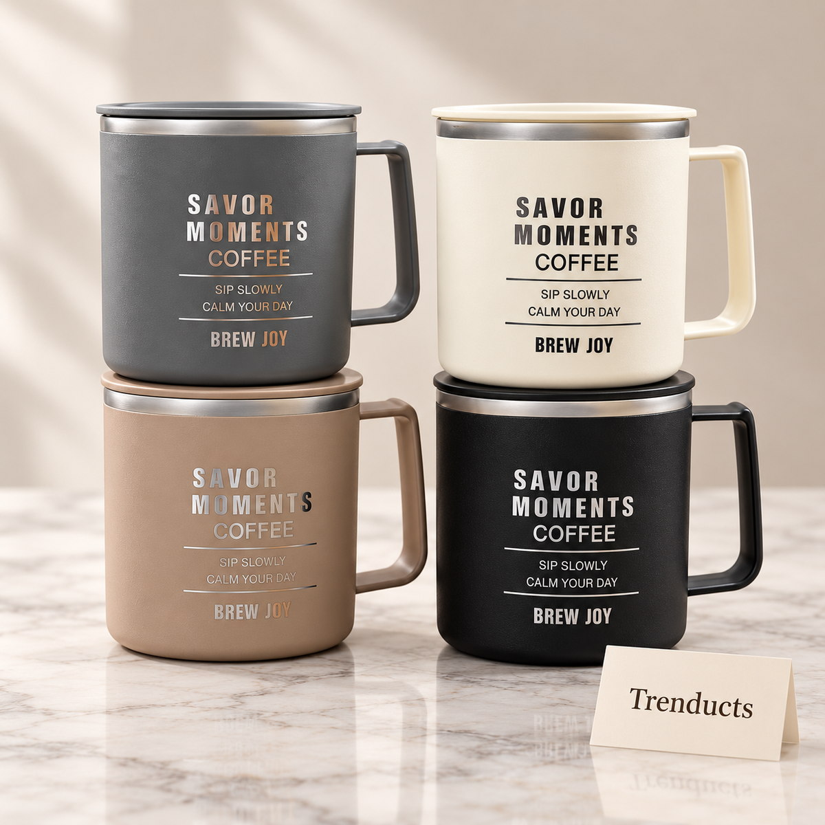 Stainless Steel 304 Coffee Mug - Lid & Matte Colours (Random)