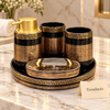 Brilliant 5 Piece Bathroom Set - Black & Gold Greek Key