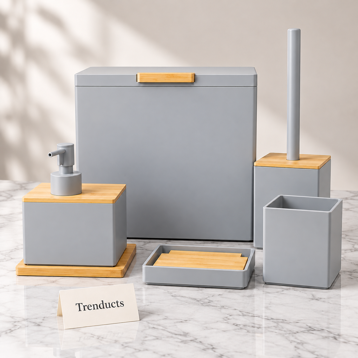 Gray Acrylic Bathroom Set - Bamboo Accents, 6 Piece
