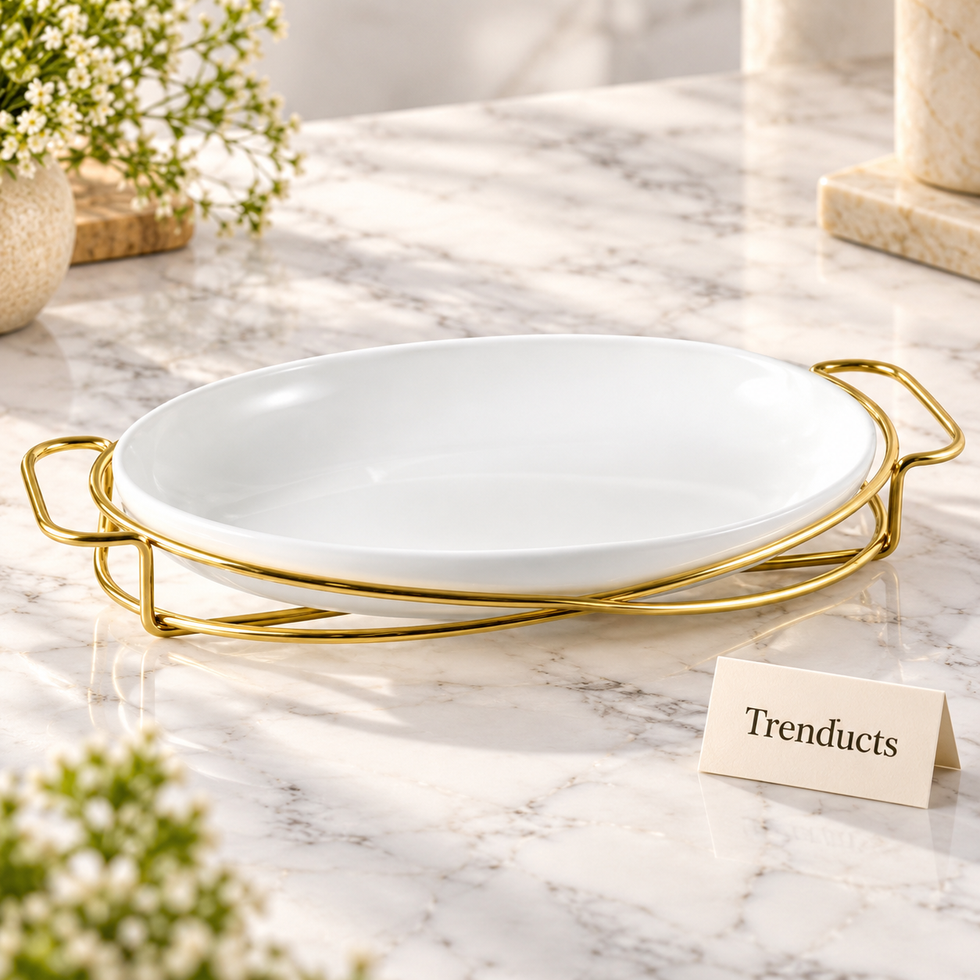 Brilliant Gold Oval Plate with Stand - White Serving Plate