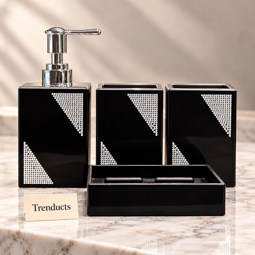 Bathroom Set - Black Glitter Soap Dispenser & Tumblers