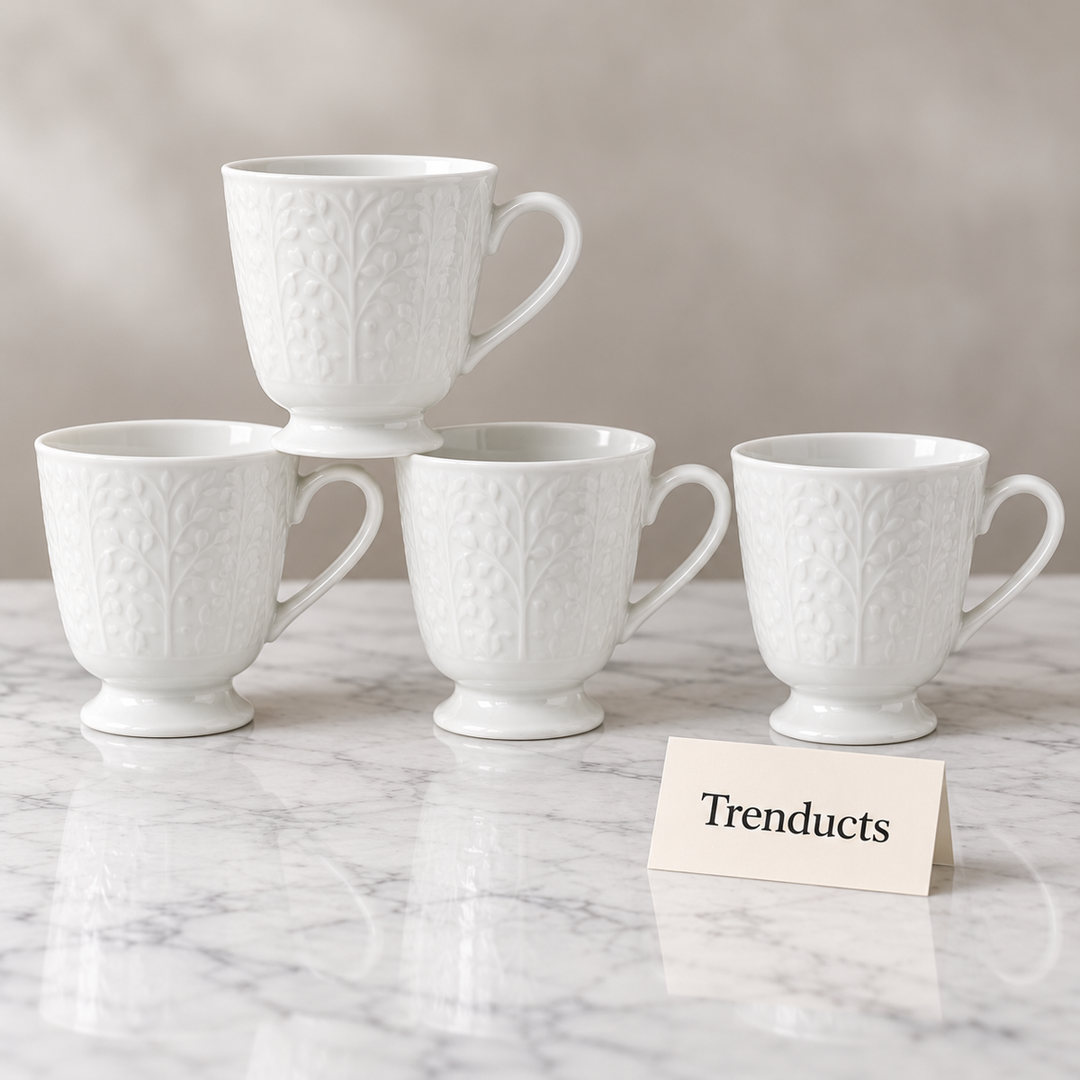 White Embossed Footed Mug 350 ml - Pedestal Cup (each)