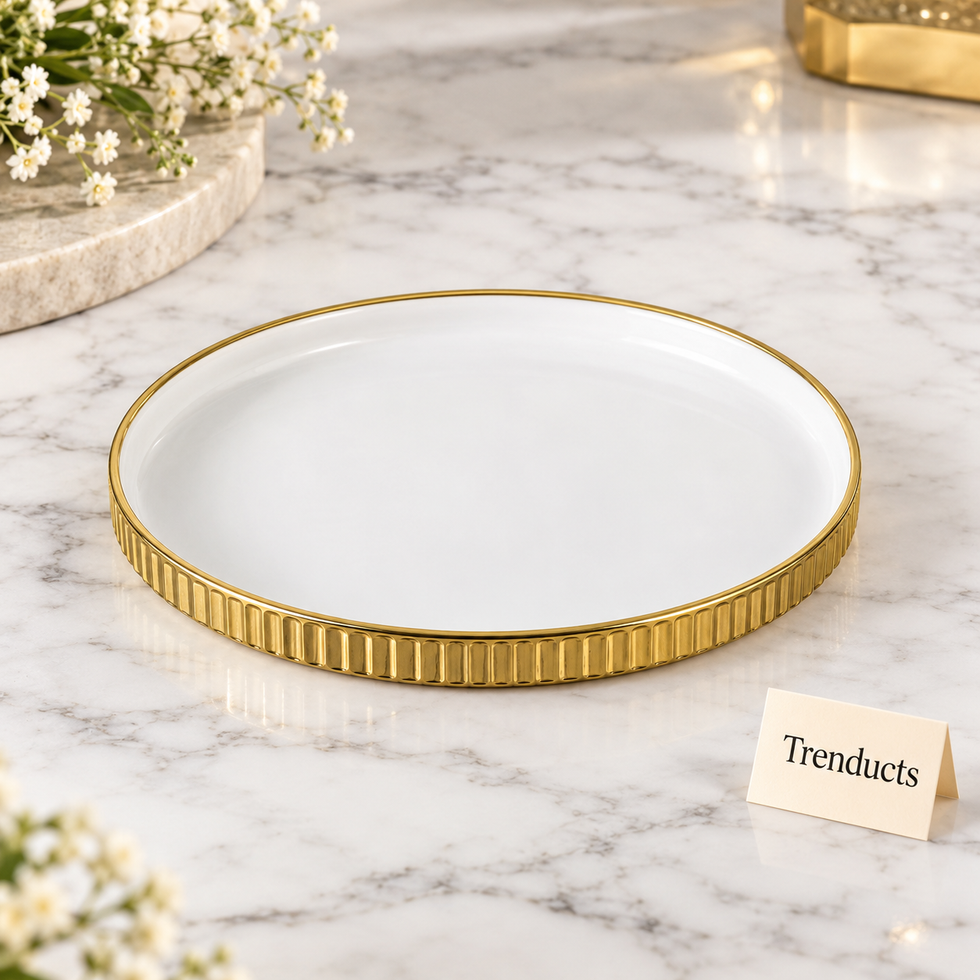 Brilliant 8.5″ Round Plate with Gold Rim - White Dinnerware