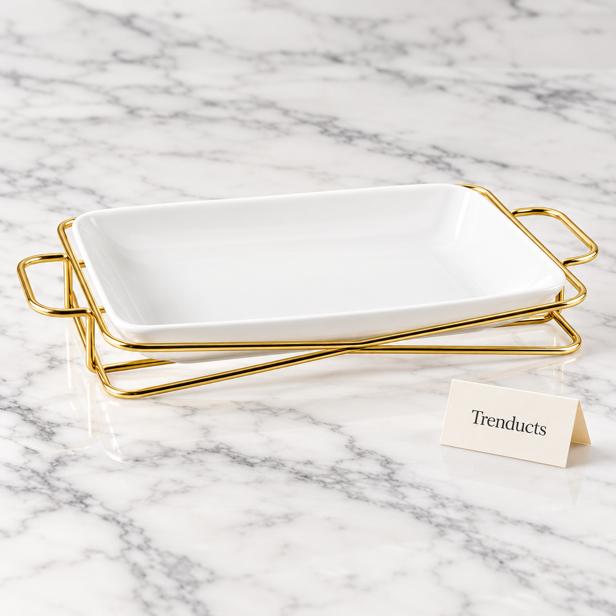 Brilliant 10 inch Rectangular Plate - Gold Wire Stand