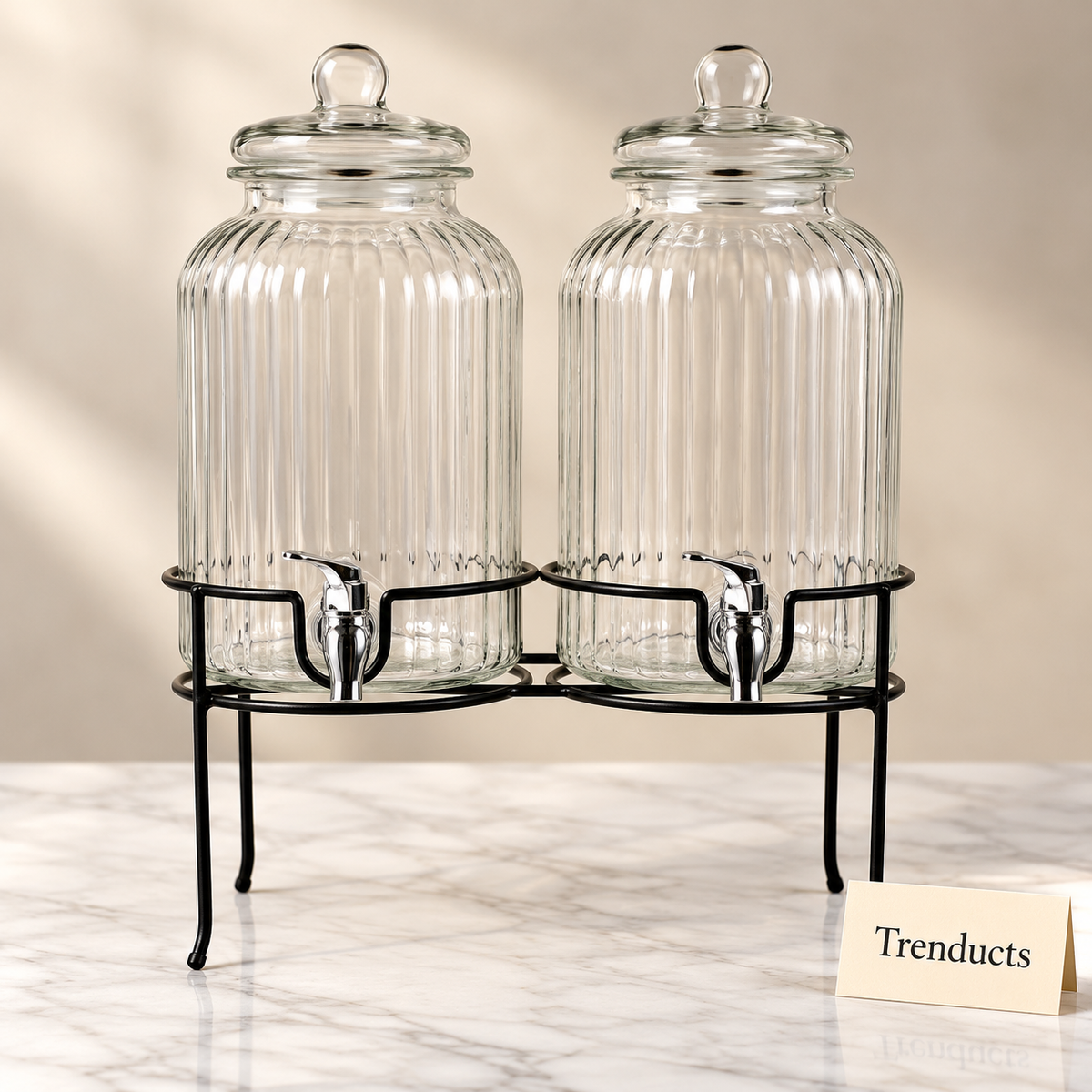 Danny Home Double Drink Dispenser - 5L Glass Jars & Stand