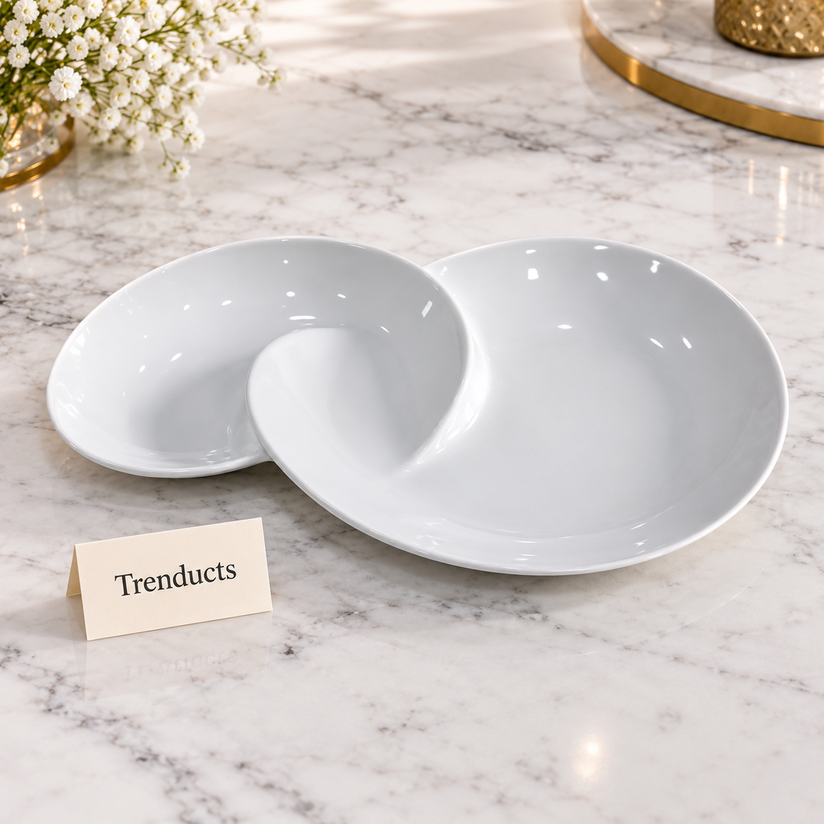 Brilliant Two Section Swirl Platter - 14 Inch White